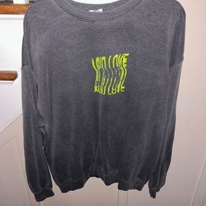 UNIK Clothing - Men’s L - Washed Black Crewneck Sweater with Neon Yellow Graphic